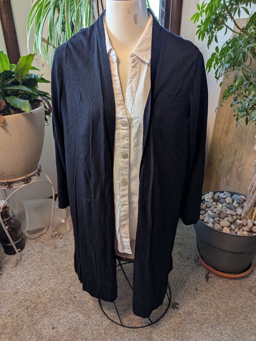 Plus Size Tahari Black Rayon Nylon Blend Open Front Midi Length Cardigan Sz 1x